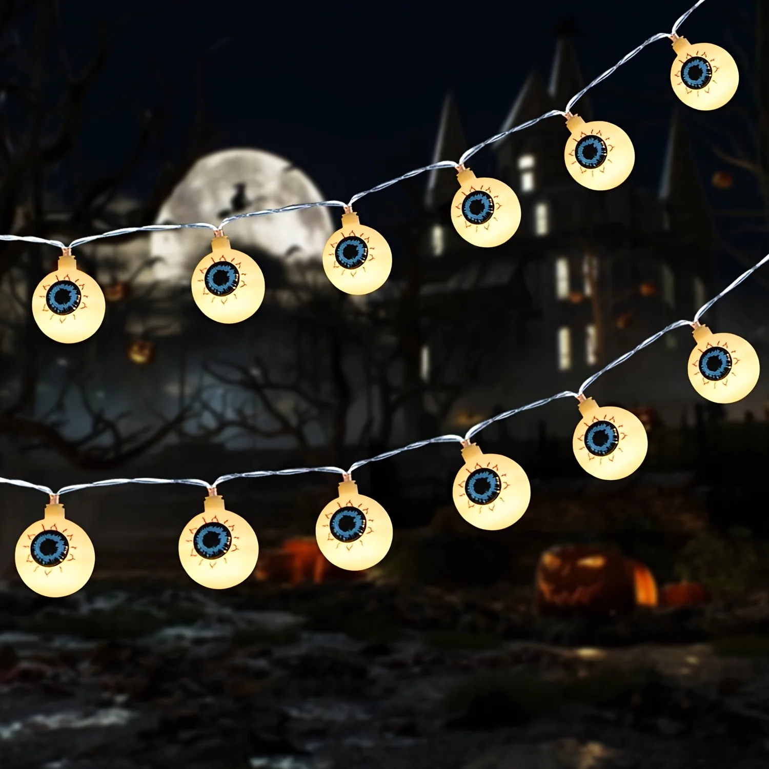 Eyeball Halloween LED String Lights Battery Powered Spooky Party Decoration Lamp for Haunted House Bar Indoor Holiday Lighting