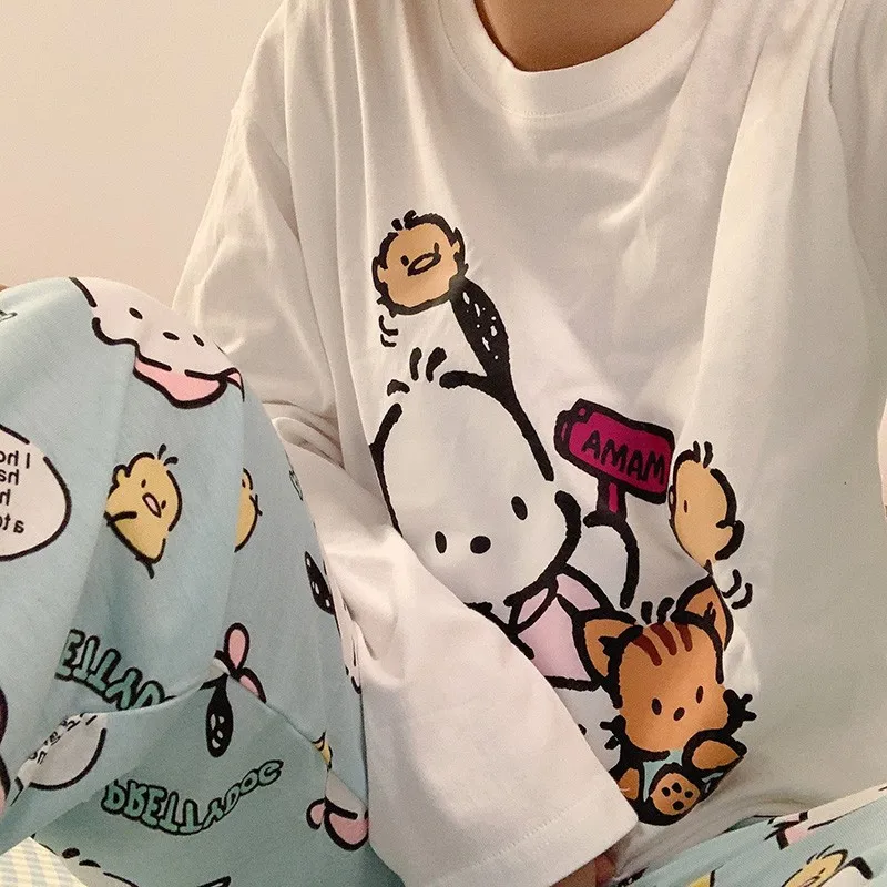 

Sanrios Anime Hobby Pochacco Kawaii Cartoon Long Sleeve Pants Pajama Suit Loose Pullover Pajamas Women's Homewear Home Clothes