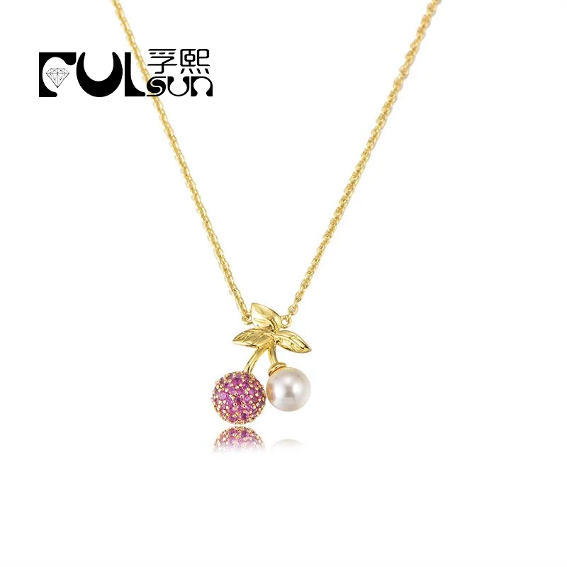 

Fashion Cute CZ fruit Cherry shell pearl Necklace Jewelry Pendant Gold Plated 18k 925 Sterling Silver necklace For Women