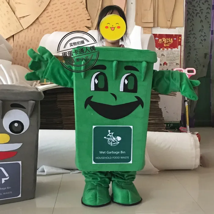 Natal reciclar lata de lixo mascote traje crianças tamanho lixo