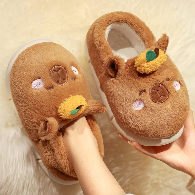 Capybara Boy Slippers kawaii plush Embroidered Slippers with fur Capibara kids slipper cute animals for woman 4