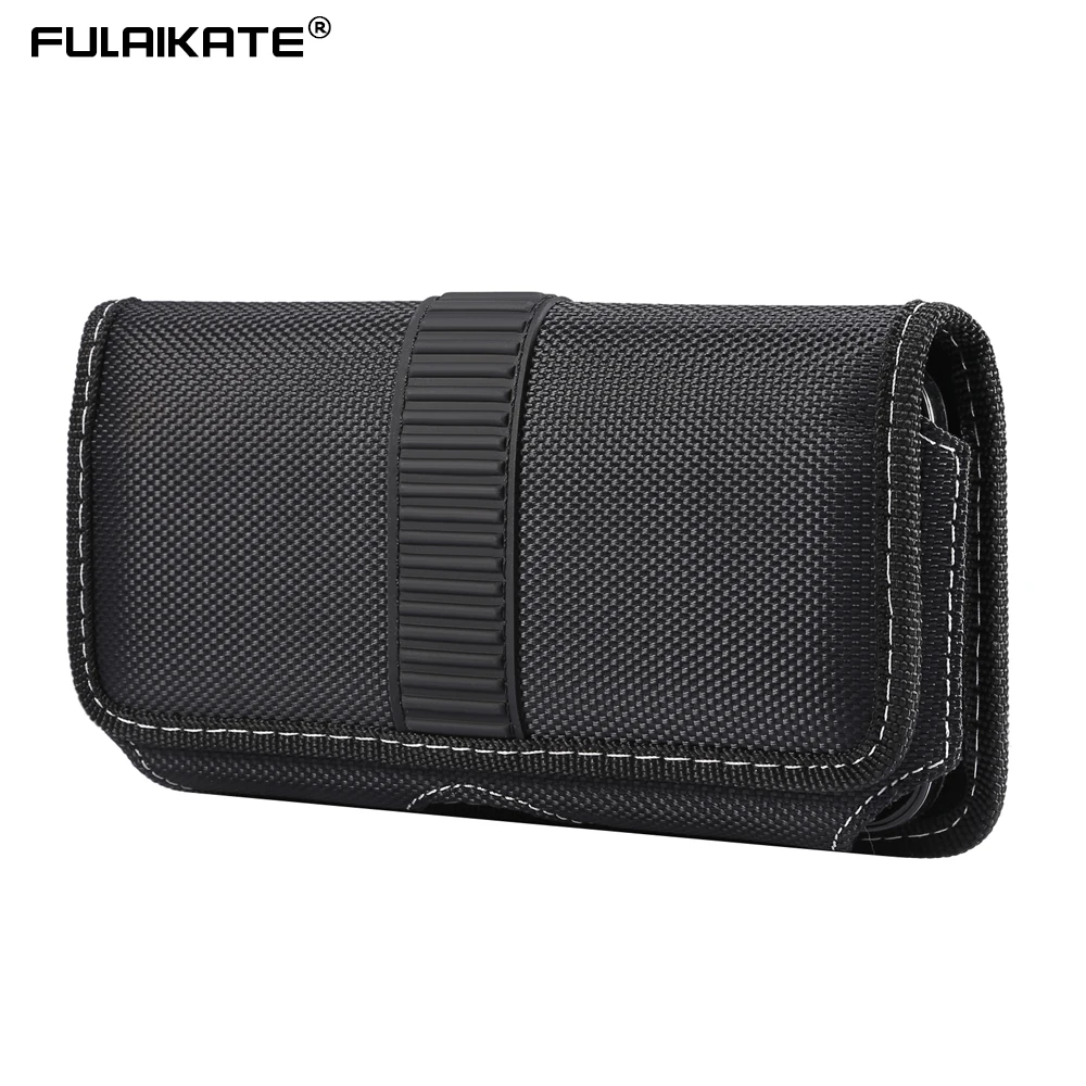 FULAIKATE 5.8 "6.1" 6.5 "6.7" 6.9 "sac de téléphone horizontal pour iPhone 13 Pro Max tissu durable suspendu pochette de taille universelle pour hommes