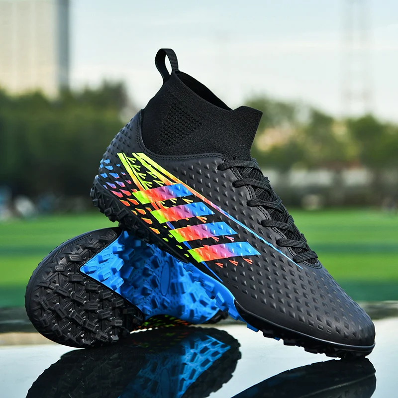 Men's Soccer Cleats Football Shoes High-Tops Lace-Up Non-Slip Short Spikes Rubber Outsoles Indoor Firm Ground Turf Futsal