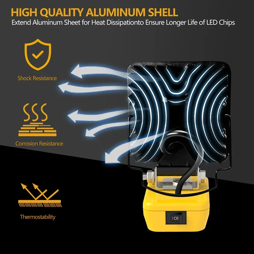 LED Flashlight, LED Work Light, Work Light 16 LED Working Lights Flashlight Torch Spotlights Type C USB Power Bank For DeWalt 18V 20V Lithium Battery High Low Beam Control