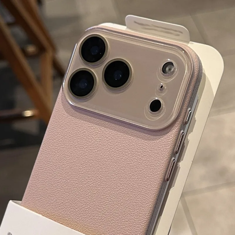 Elegant Leather Texture Silicone Case with Glass Camera Lens Protection - Shockproof Cover