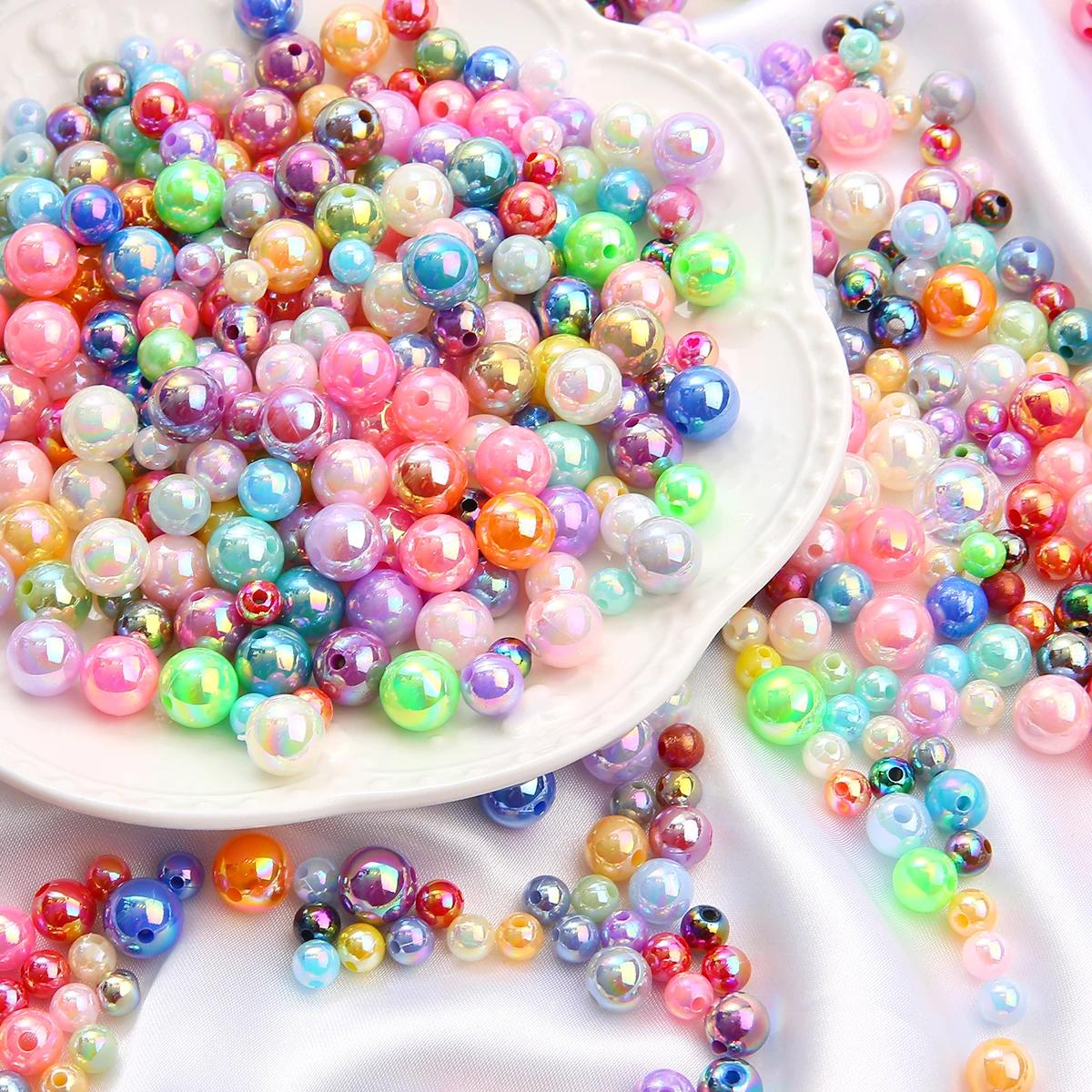 6/8/10mm Kunststoff Überzogene AB Farbe Perlen Glänzende Acryl Lose Spacer Perlen für DIY Schmuck Machen halskette Armband Zubehör