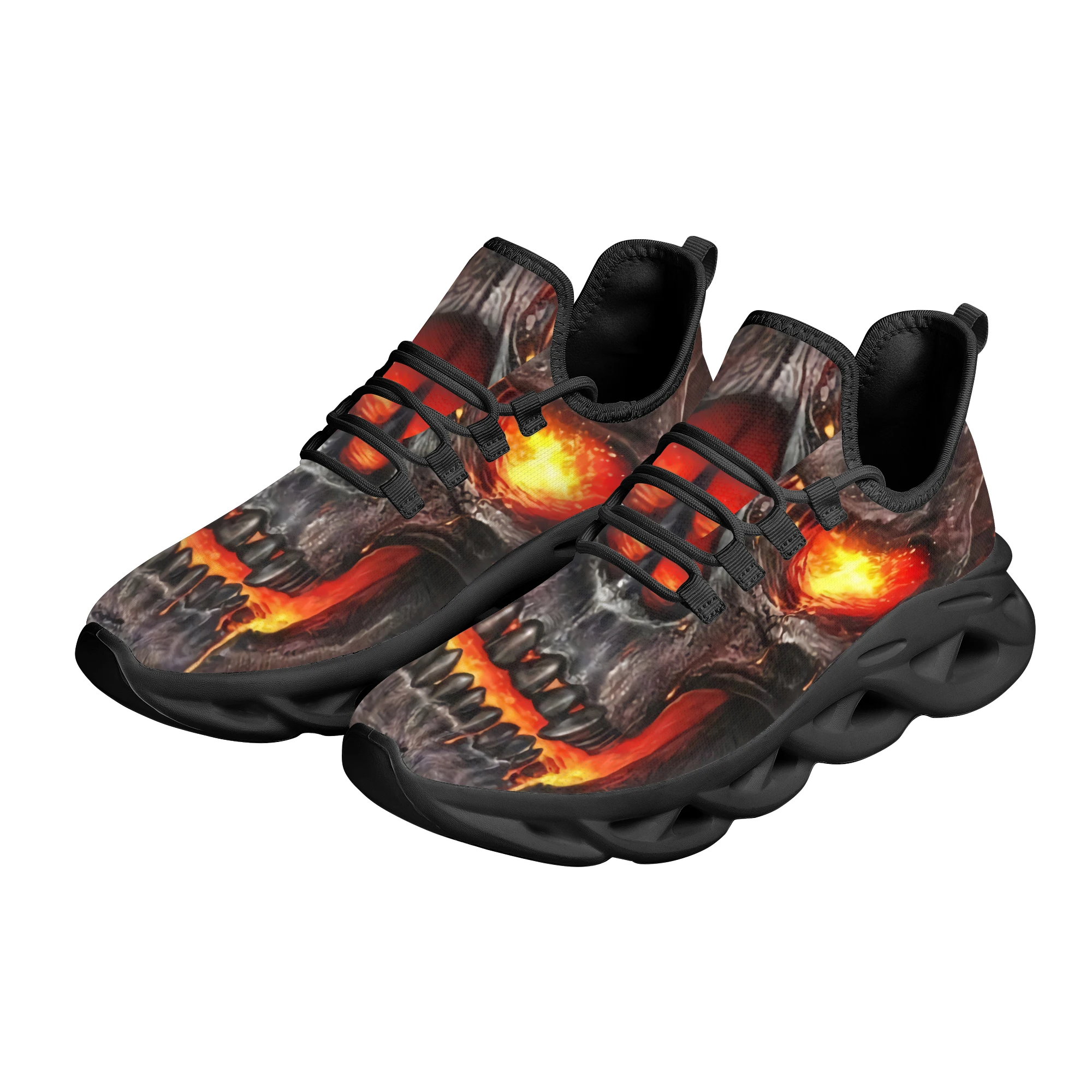 Flaming Skull Print Soft Sole Mesh Lace Up Shoes Elegant Comfortable Ladies Flat Shoes New High Quality Non-slip Sneakers Female