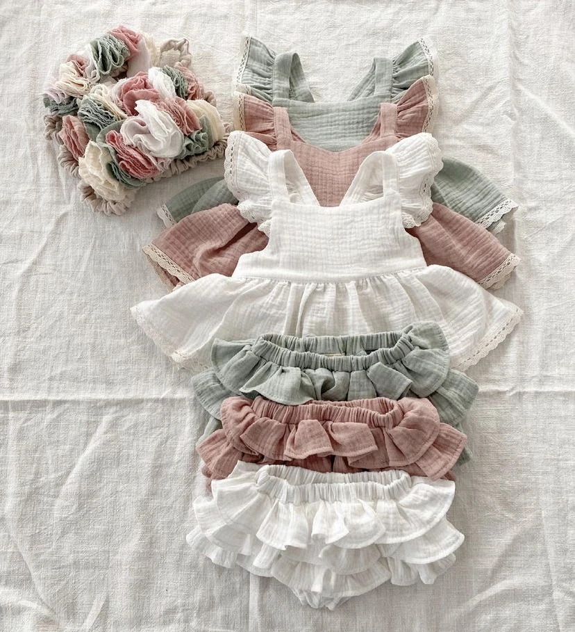 Vintage Baby Girl Dress Set 4T Sleeveless Criss-Cross Dress + Lace Shorts