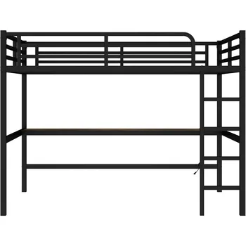 queen size bellemave loft bed with desk, suitable for adults, kids, and teens, metal frame, black 6