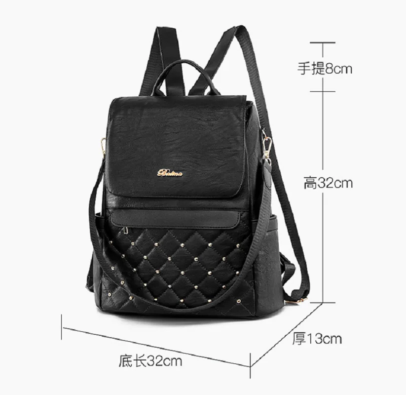 New Women Fashion Rivet Large Capacity Anti Theft Soft Leather Backpack Ladies Casual Travel Shoulder Bags Notebook School Bag