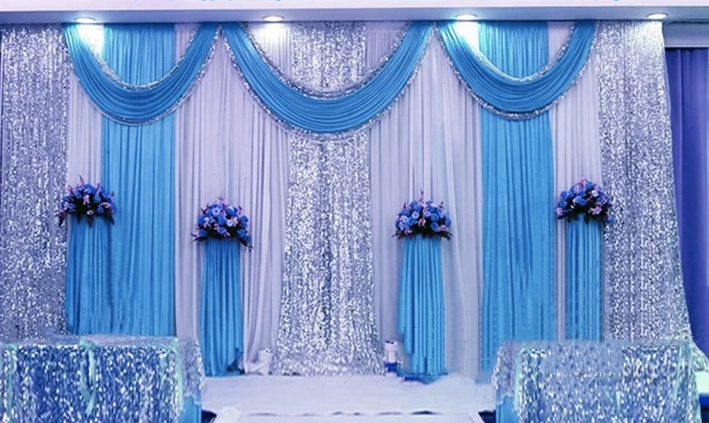 

With Swags Sequin Silk Wedding Photo Booth Backdrop Photography Background Party Birthday Curtain Women Girls Party DIY Drapes