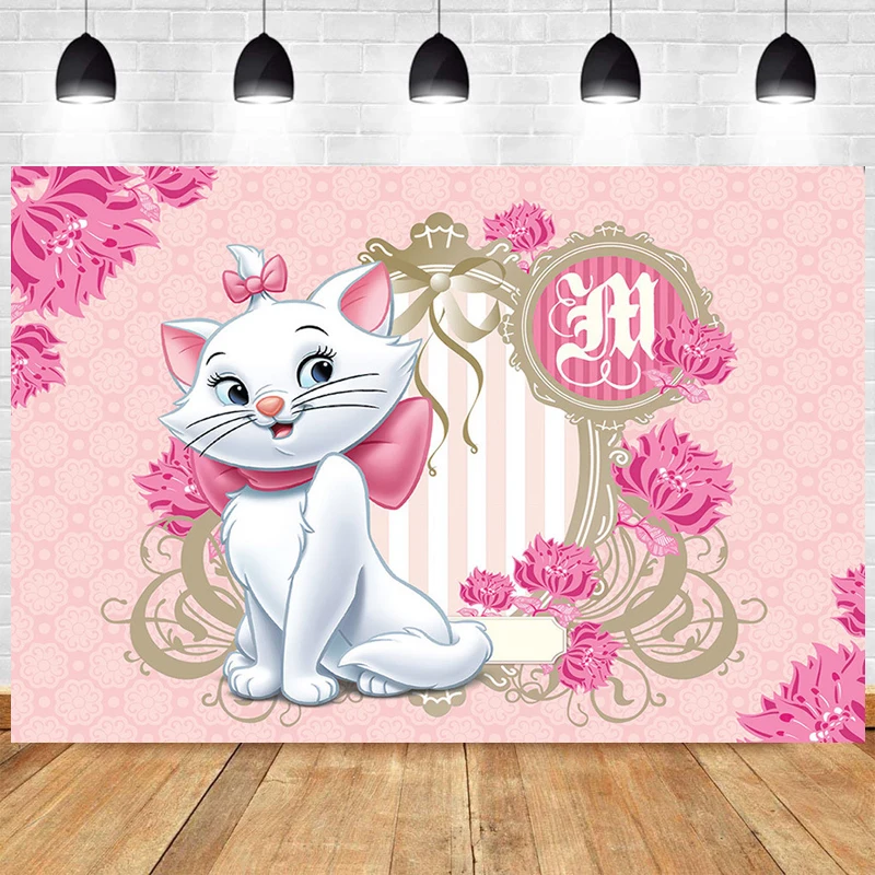 Disney Marie Aristocats Backdrop cartoon Marie Cat Baby Shower Girl Birthday Party Vinyl Photography Background Photo Wall