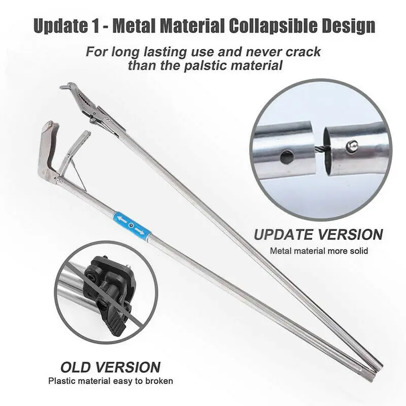 75cm Foldable Snake Tongs Stick Reptile Catcher Grabber Folding Wide Jaw Snake Pliers Stainless Steel Control Tool