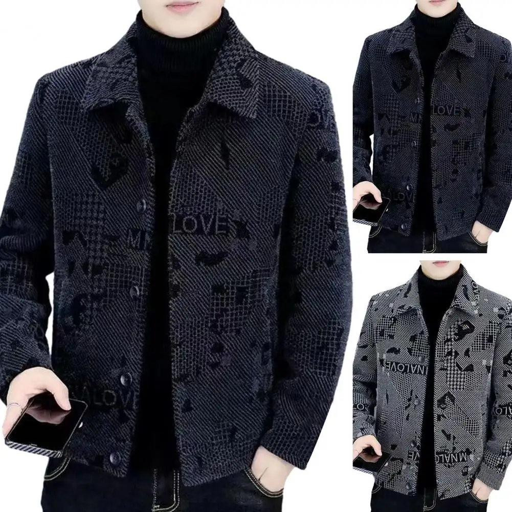 

Men Coat Stylish Men's Winter Coat with Lapel Buttons for Warmth Style Long Sleeve Windproof Jacket for Fall Winter Fashion Men