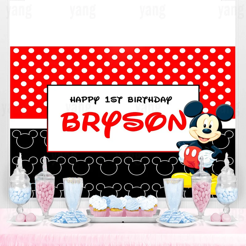 

Disney Black Red Mickey Mouse Backdrop Photography Birthday Background Party Supplies Princess Baby Boys Girls Decoration