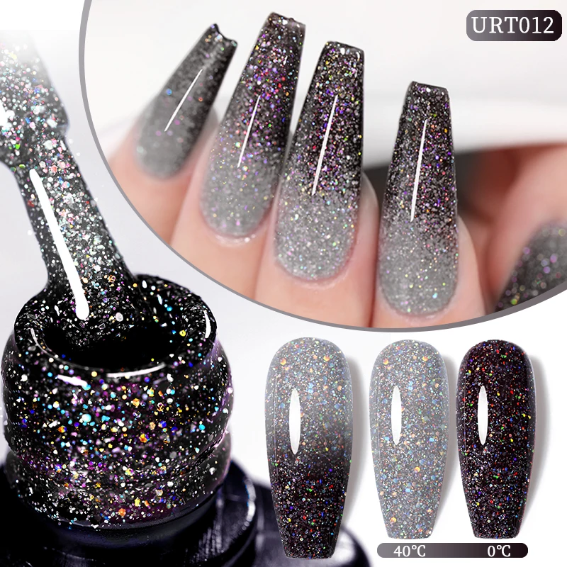 

UR SUGAR 7.5ml Thermal Laser Glitter Gel Semi Permanent Soak Off UV Gel Temperature Color Change Sequins Nail Art Varnish