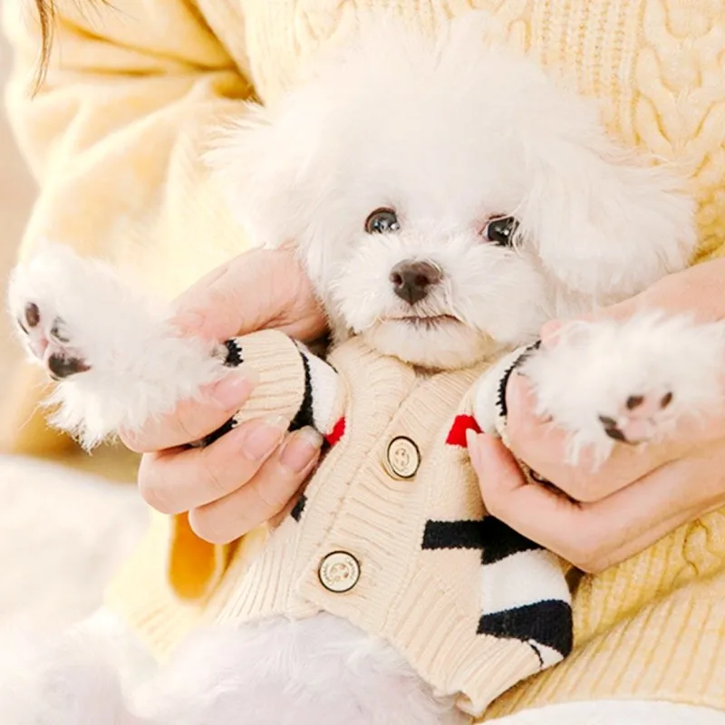 소형견 중형견용 애완견 스웨터, 곰 프린트 강아지 옷, 애완견 스트라이프 강아지 가디건, 겨울용 따뜻한 고양이 스웨터, 강아지 코트 옷
