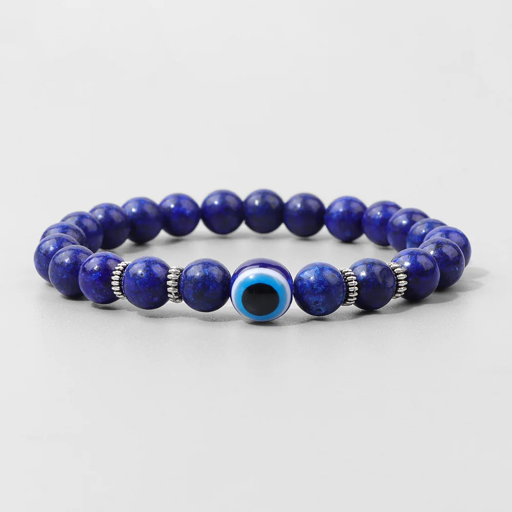 

Natural Stone lapis lazuli Beads Bracelet Lucky Blue Evil Eye Charm Bracelets Simple Elastic Trendy Jewelry for Men Women Gifts