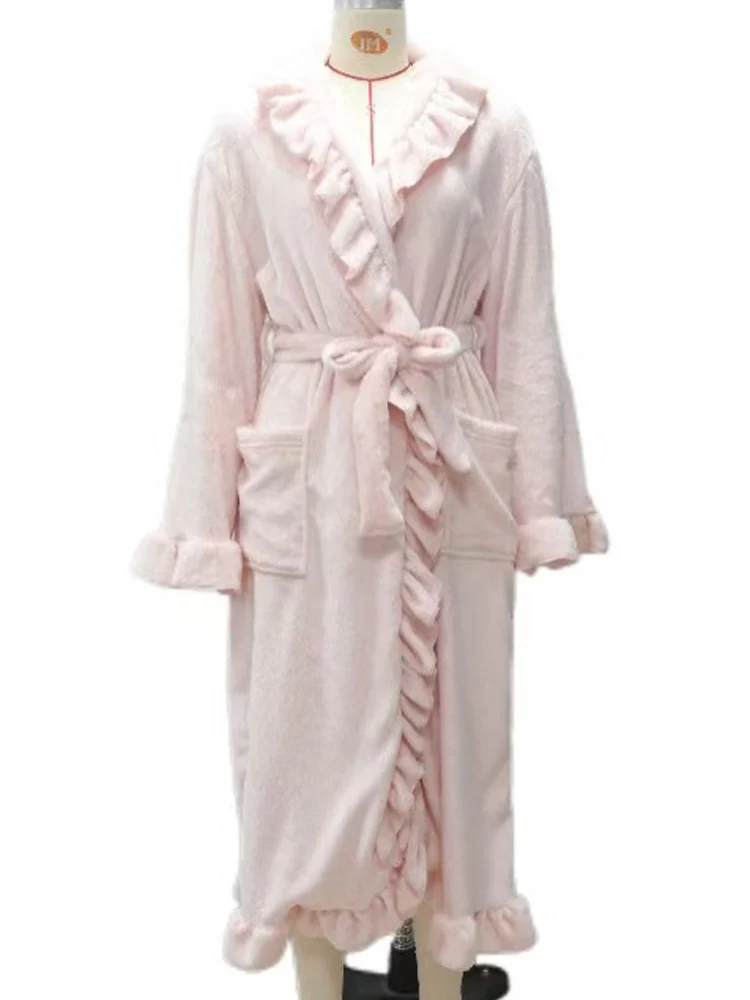 Soft Fleece Ruffle Robe for Women Wedding Bathrobe