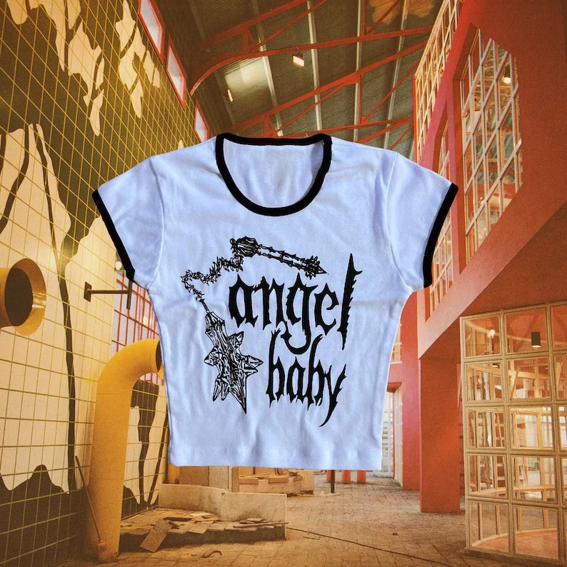 

Gothic Summer Sexy Tops Retro Punk T-shirt Hot Pattern Print Crop tops Y2K Baby Tee Woman Grunge Cool emo Harajuku Belly shirts