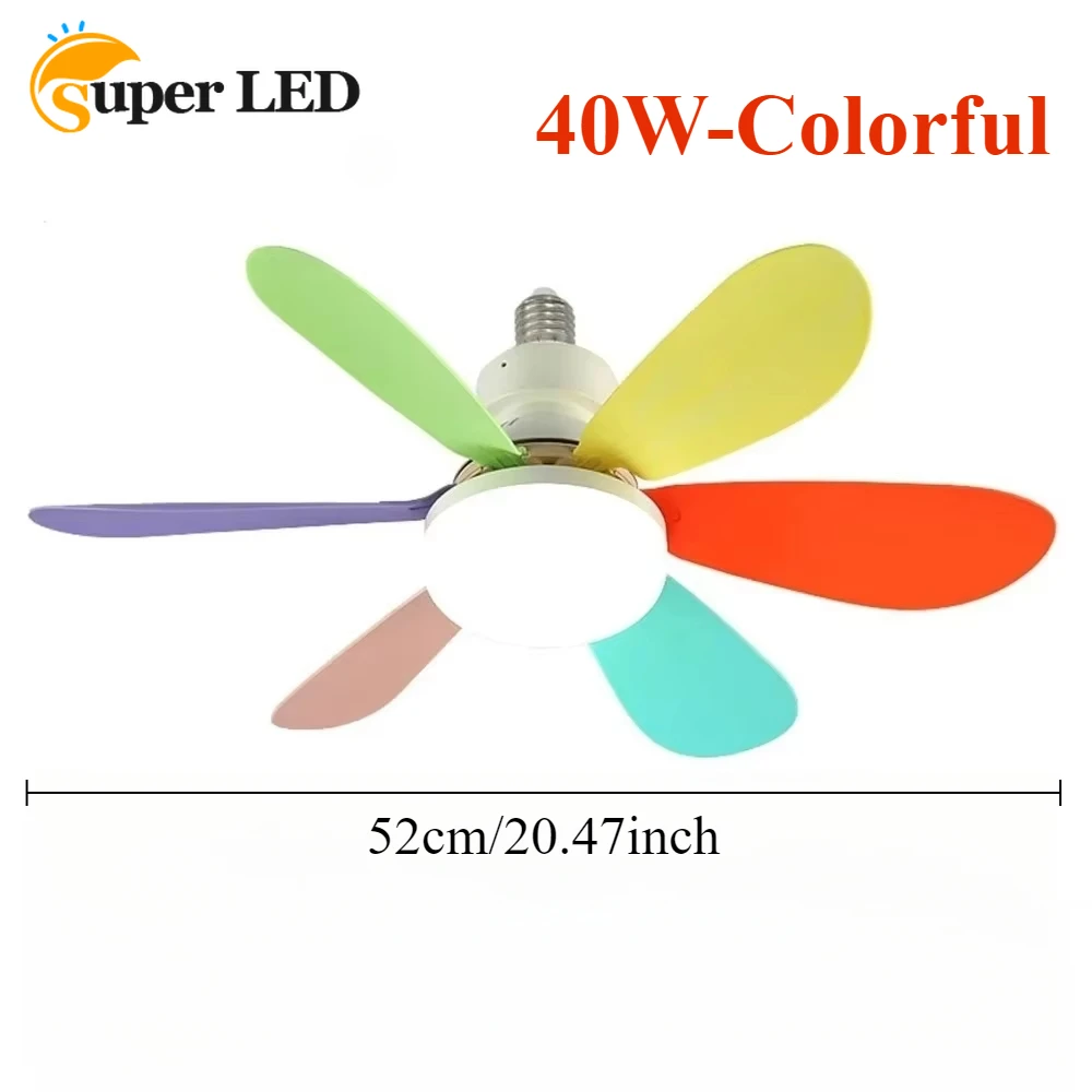 LED Ceiling Fan Lights 40W LED Socket Fan Light 20.47" Screw Ceiling Fan with Light and Remote E27 Socket with LED for Bathroom Bedroom Kitchen