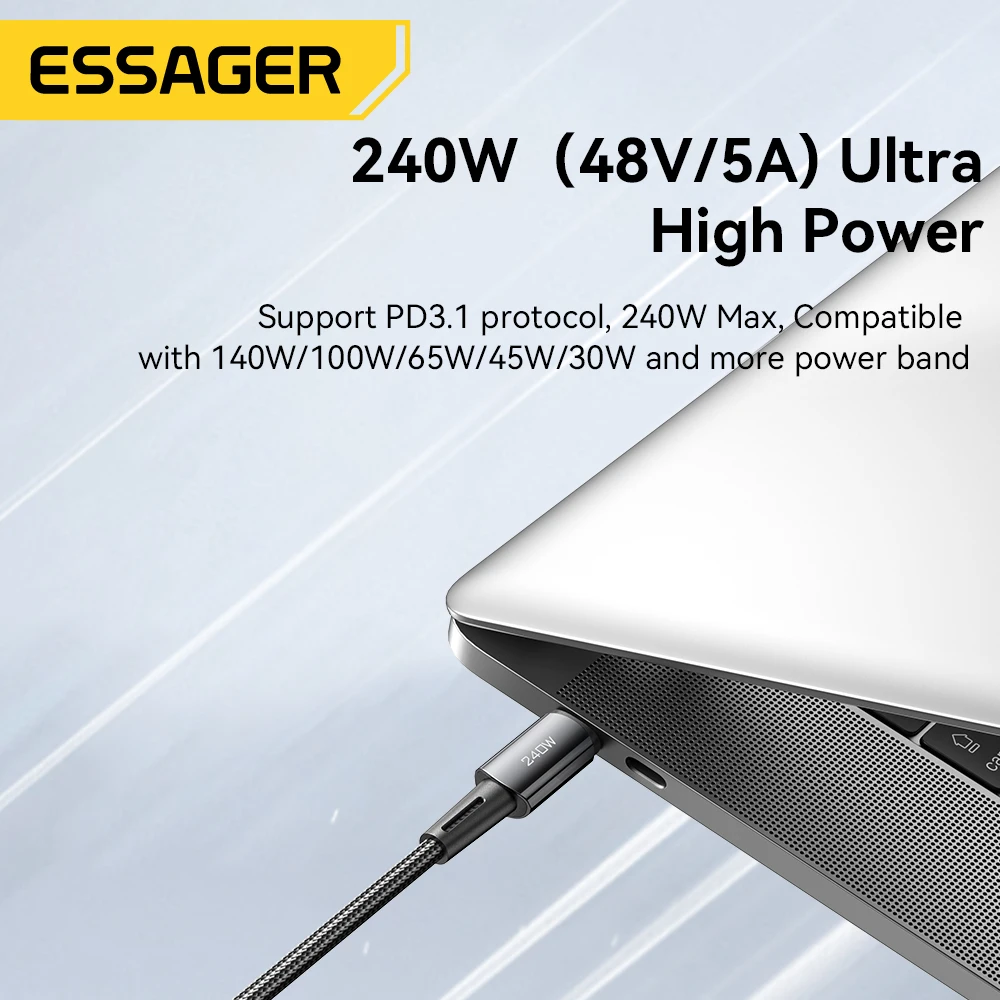Essager 240W USB C Cable for iPhone 16 15Plus Pro Max Super Fast Charge for Macbook Fast Charger Type C Cable for xiaomi Samsung