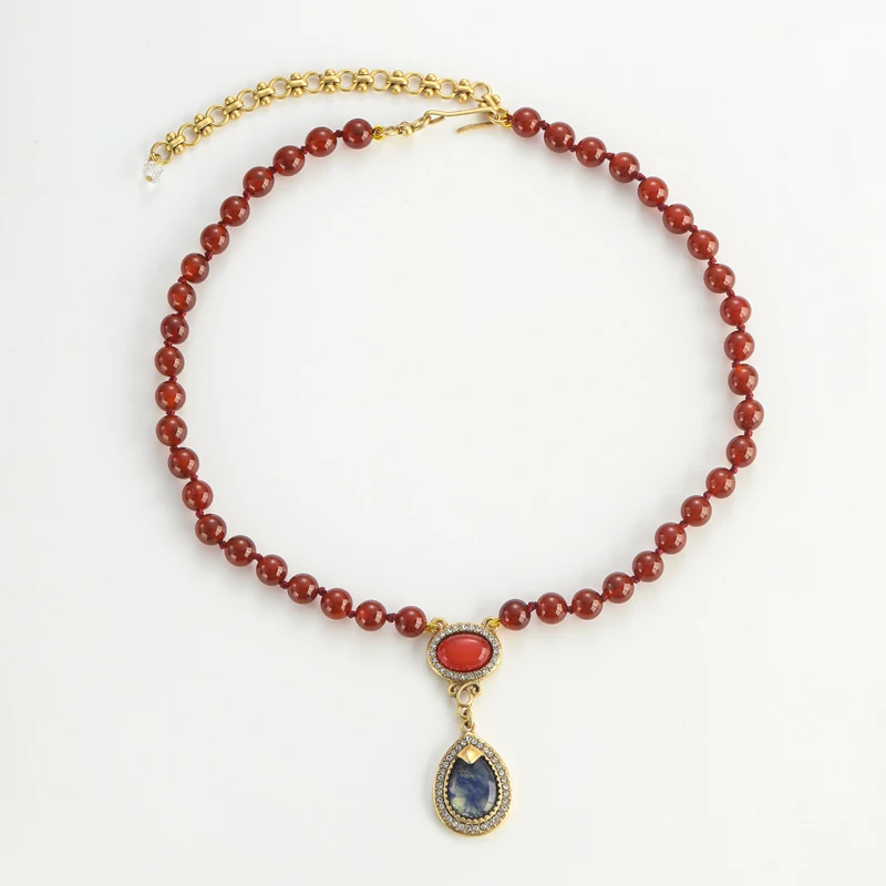 خمر العقيق الأحمر الخرز قلادة الحجر الطبيعي الأوبا...