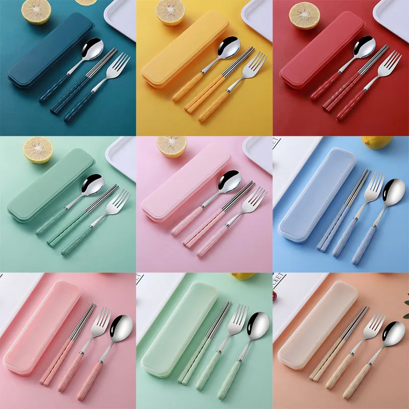 Tableware Set Portable Cutlery Set Dinnerware Suit Stainless Steel Chopsticks Fork Spoon Travel Flatware Box 3pcs/set stainless steel spoon,cutlery set