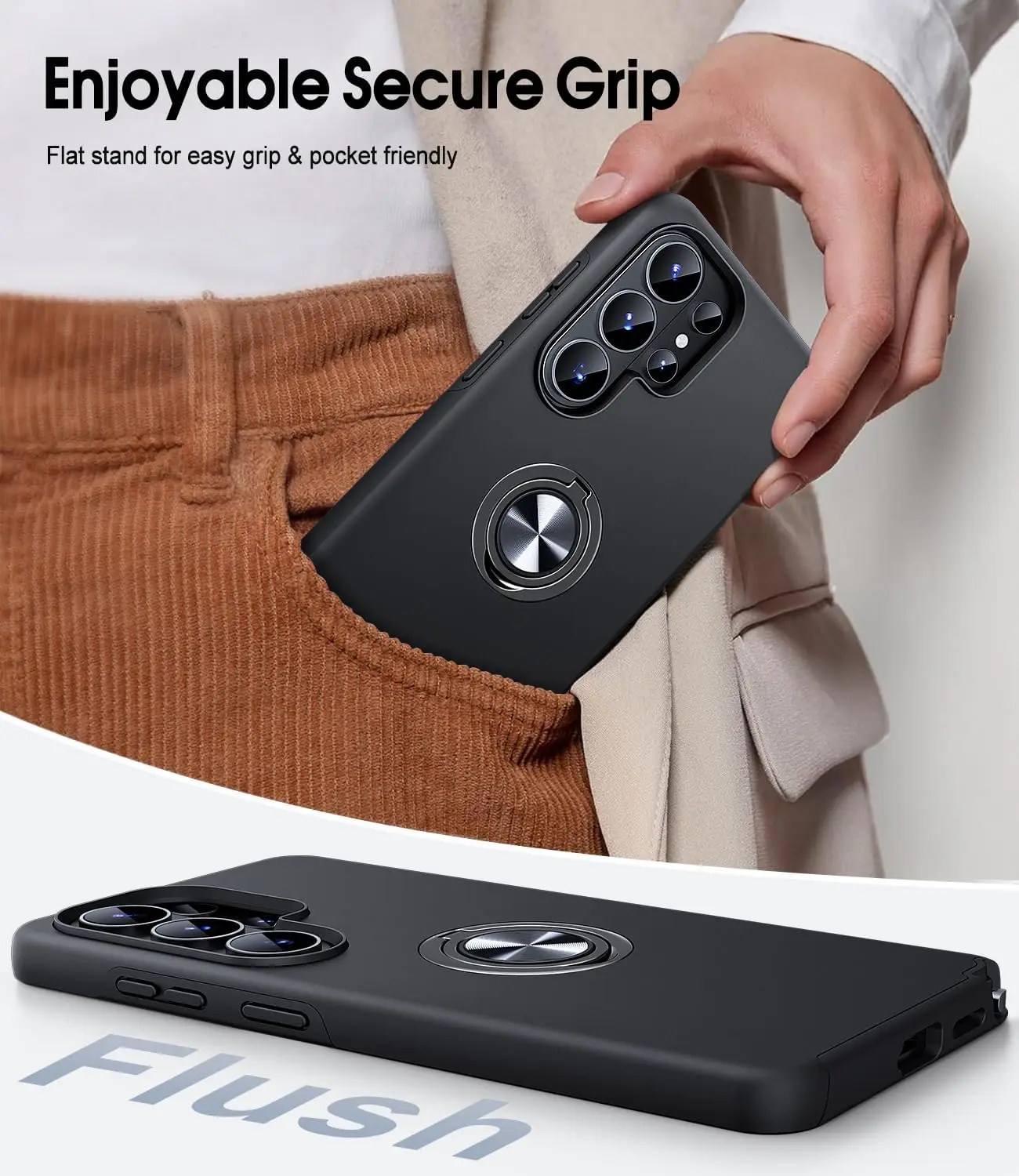 Dual Layer Military Grade Shockproof Slim Fit Phone Case with Metal Ring