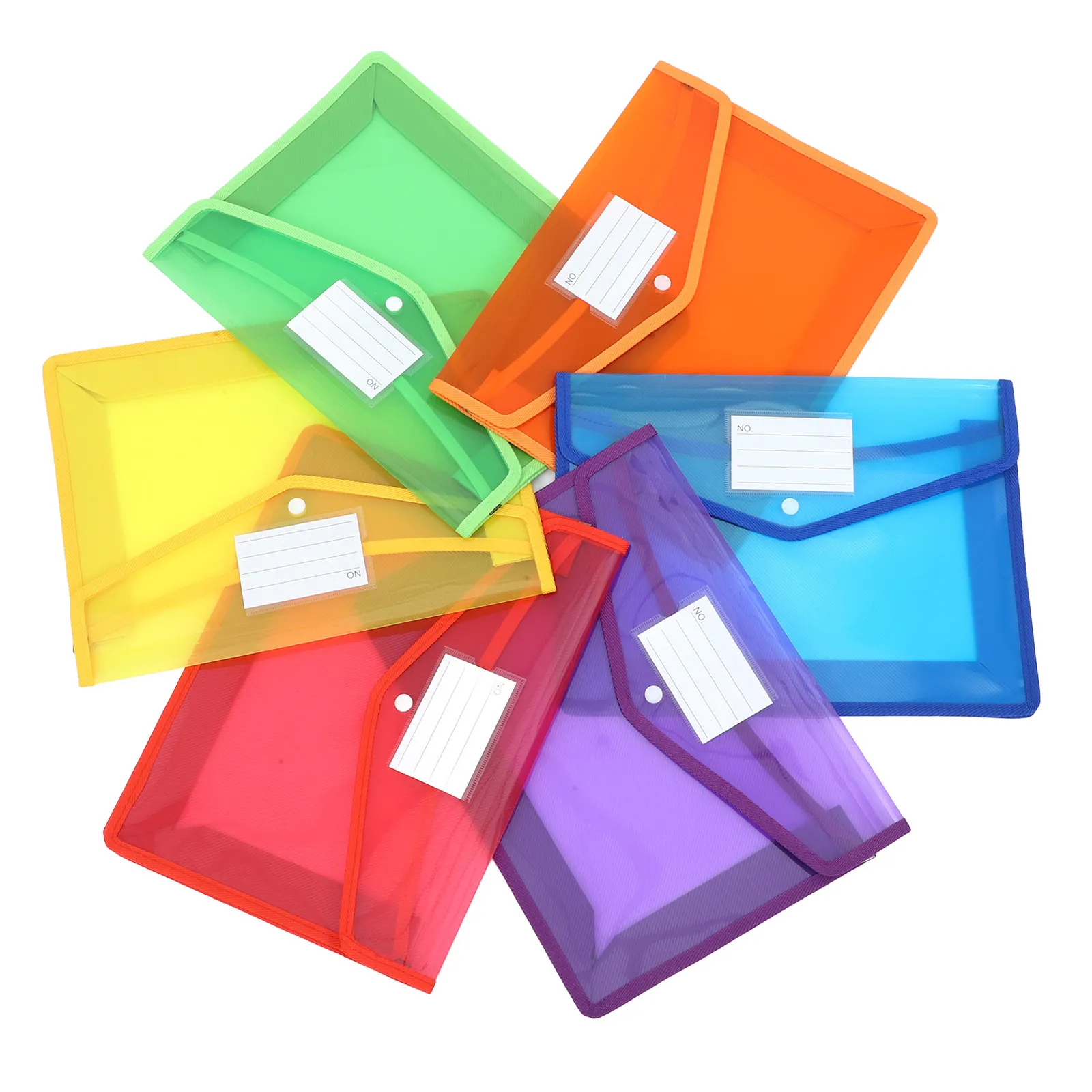 6Pcs A4 Plastic File Envelope Clear Thickened Waterproof Snap Closure Document Folder With Label Pocket For Office_voghion.com