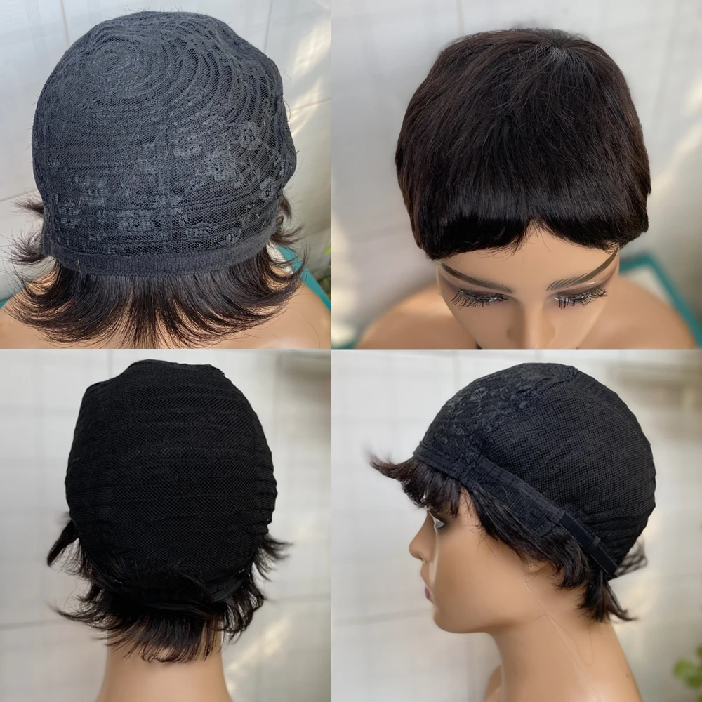 Short Straight Human Hair Wigs Brazilian Remy Hair Pixie Cut Wig Cheap Human Hair Machine Wig For Women