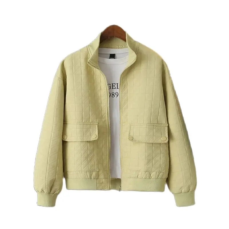 

Женская короткая куртка с воротником-стойкой, Свободное пальто с большими карманами в Корейском стиле для весны и осени