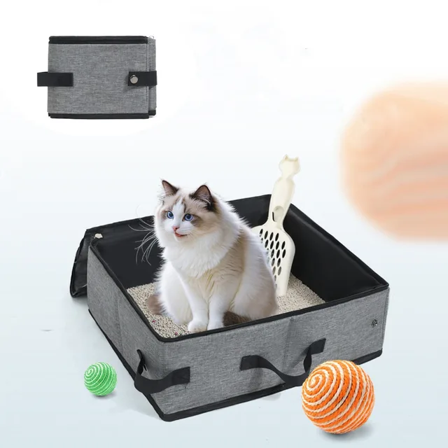Portable Cat Litter Box, Foldable Travel Tray, Waterproof Oxford Fabric for Cats  Cat Toilet