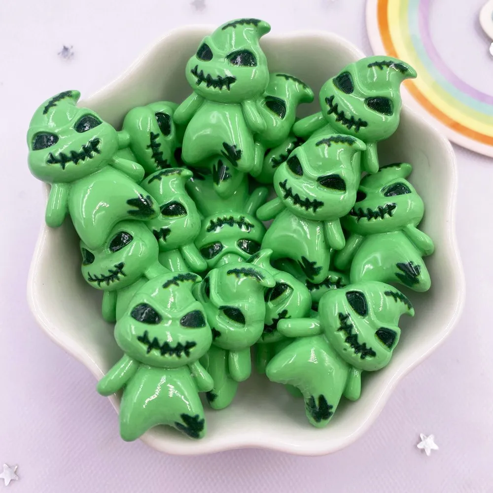 Resin Green Ghost Flatback Cabochon Stone Figurines Appliques Home Decor Crafts 10pcs DIY Christmas Halloween Scrapbook OM233