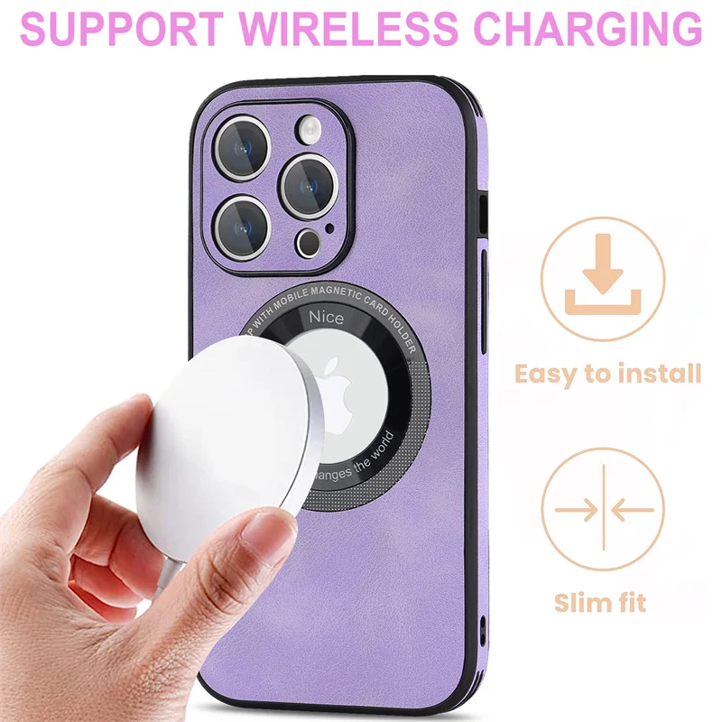 Luxury Sheepskin Leather Magnetic Phone Case with Wireless Charging Capability