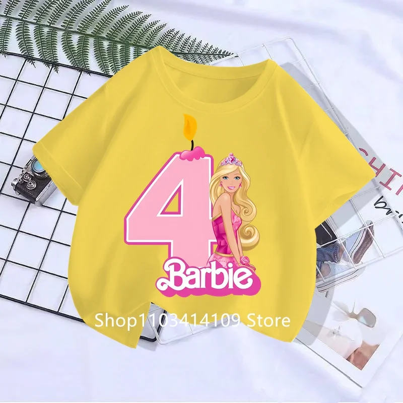 2024 Kawaii Barbie Children Short Sleeves Anime Cartoon Girls Boys Round Neck T-Shirt birthday gift Y2K Kids Clothes Streetwear 2