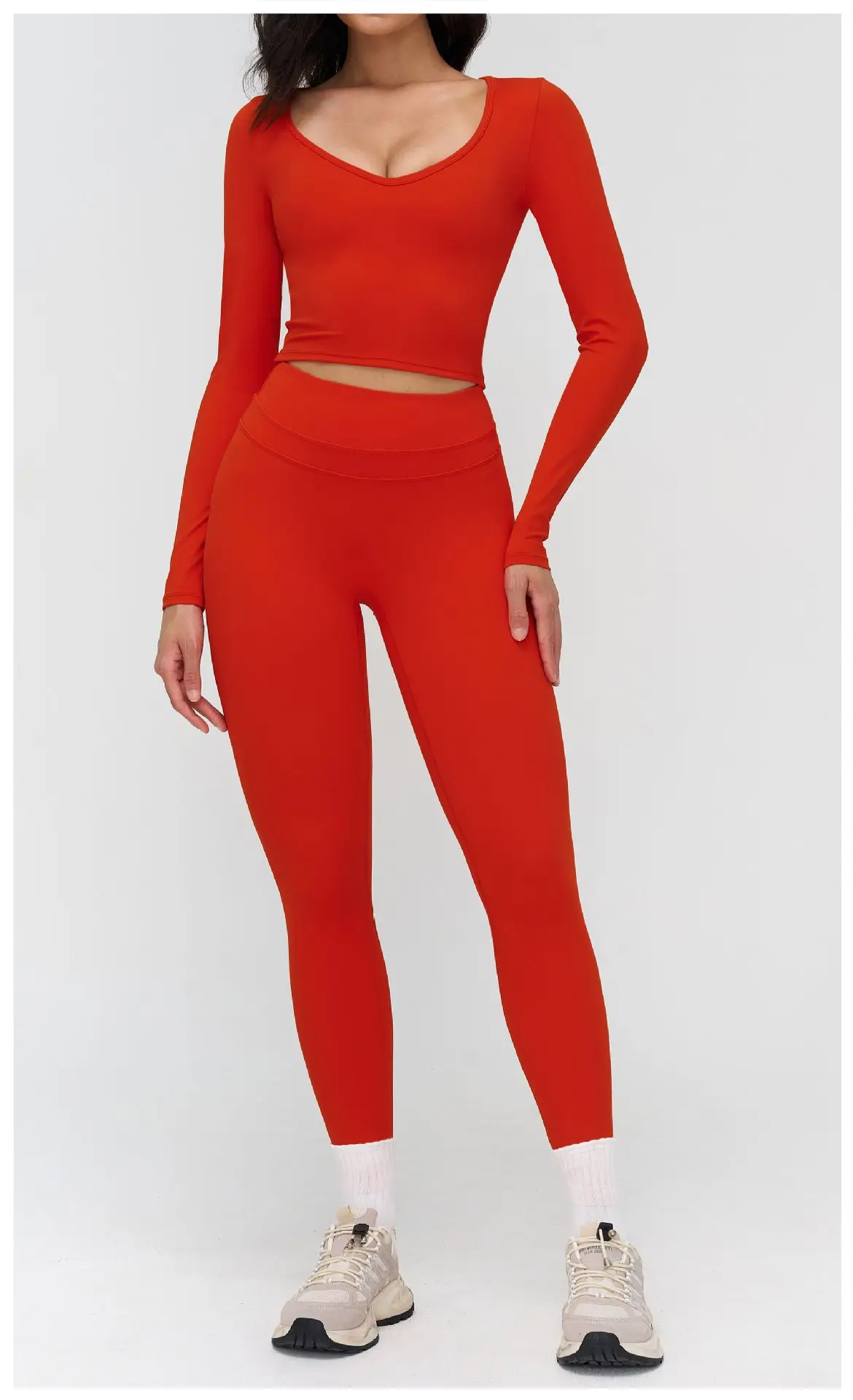 Haut Yoga Femme Manches Longues Col V