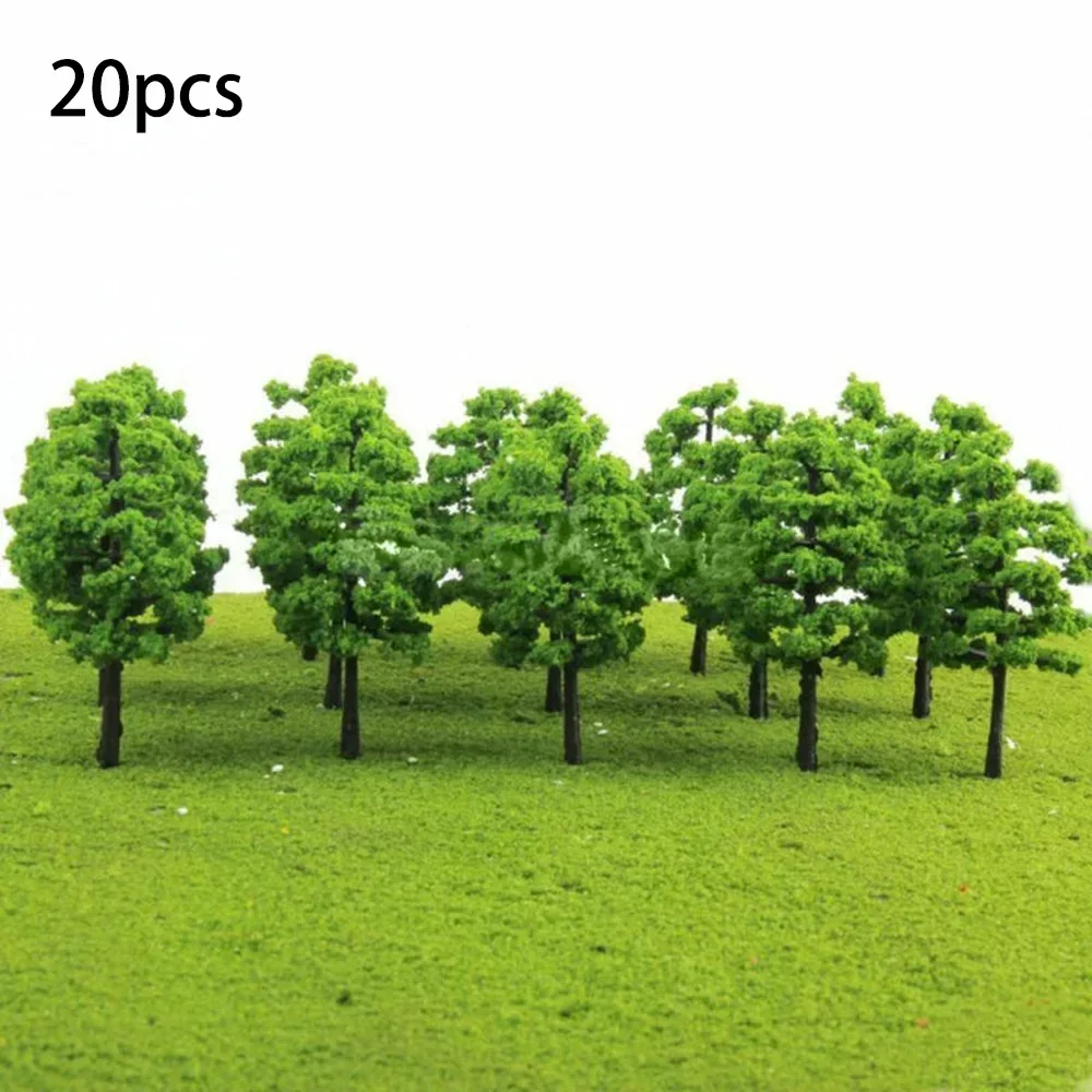 20Pcs 모델 나무 기차 철도 마이크로 풍경 레이아웃 디오라마 규모 나무 7cm 선물 세트에 대 한 건물 모델 도로 장식