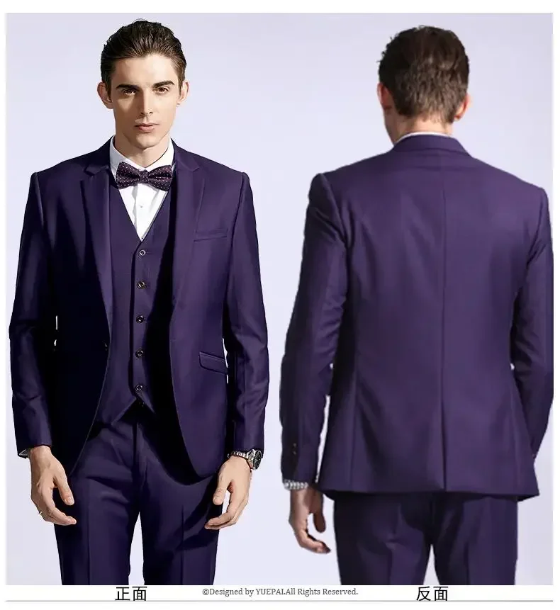 Purple Men Suit Slim Fit Stylish 3 Piece Tuxedo Custom Groom Fashion Prom Party Jacket Ternos Masculino Completo Costume Homme