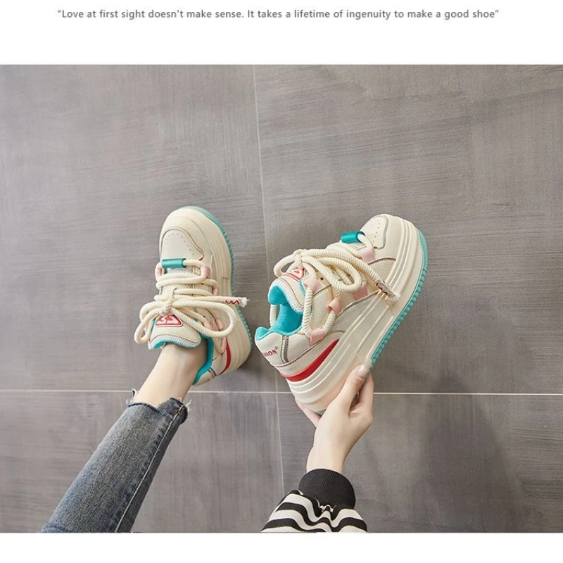 Platform Sneakers For Womens Spring New Fashion Versatile Casual Shoes Thick Bottom Lncrease By 6cm Internally Zapatos De Mujer