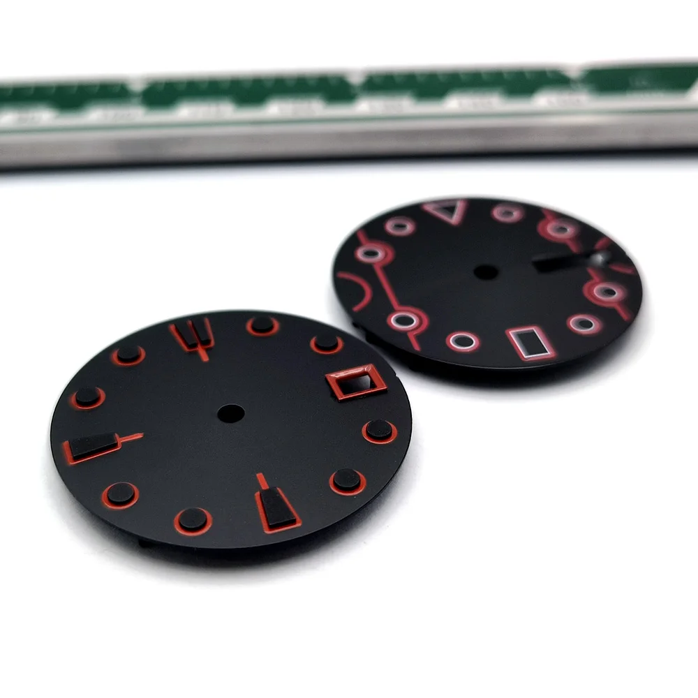 28.5MM Black-Red Dial with Green Luminous Accents