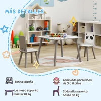 Ensemble table et 2 chaises Zonekiz, ensemble de meubles pour enfants 3 pièces pour enfants de plus de 3 ans avec bordure et panda gris et blanc 7