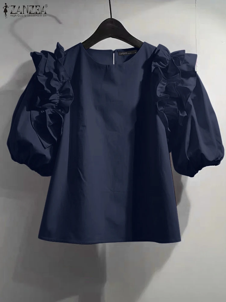 Pre-Order Tencel Blend Puff Sleeve Women Ruffe Patchwork Top