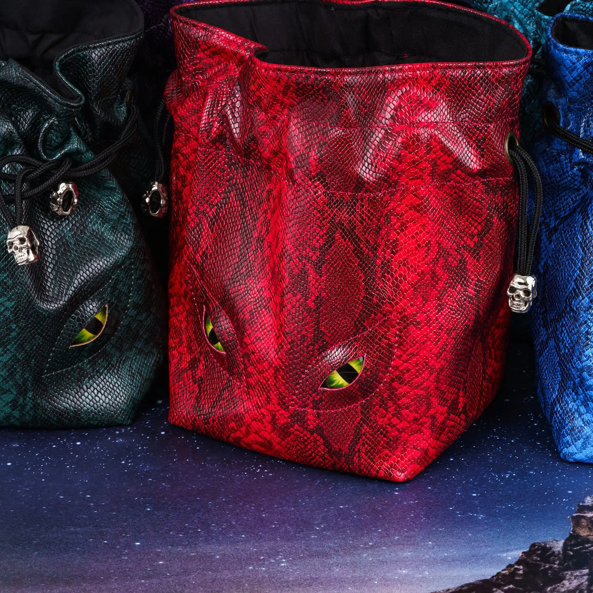 Cusdie Drawstring Dice Bag with Dragon's eyes Big Leather Storage Pouch DND Polyhedral Dices Holder Store Up to 100+ Dices