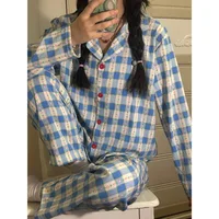 Autumn and Winter Women Nightwear Plaid Rose Striped Long Sleeve Trousers Pajamas Loungewear Plus Size Two-Piece Set Sleepwear - Image 3