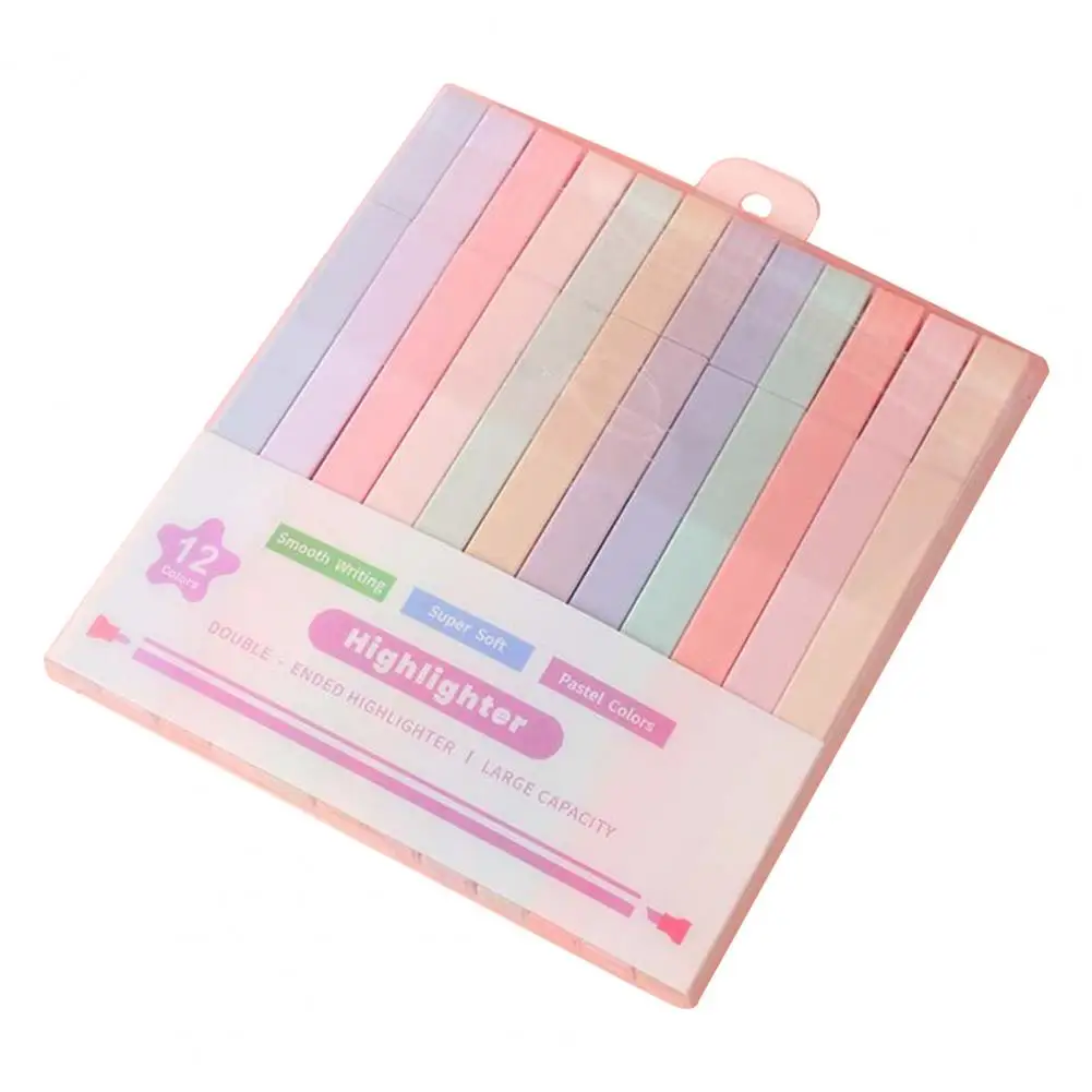 Colour Pencil Set Eye-friendly Pastel Highlighter Eye-catching Dual Tip Highlighter Set 12 Vibrant Colors for Students