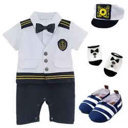 Baby Boys Captain Romper Costume Infant Outfits Set Toddler Halloween Sailor Clothes Newborn Clothing with Hats Shoes