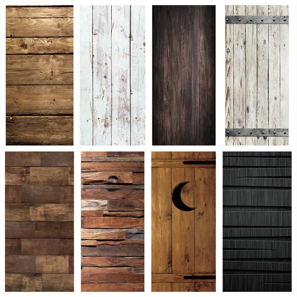 Door Wallpaper Stickers Retro Wooden Door Stickers Adhesive Vintage Wood Grain Photo Wallpaper for Living Room DIY Full Door Mural Cover Art Poster Home