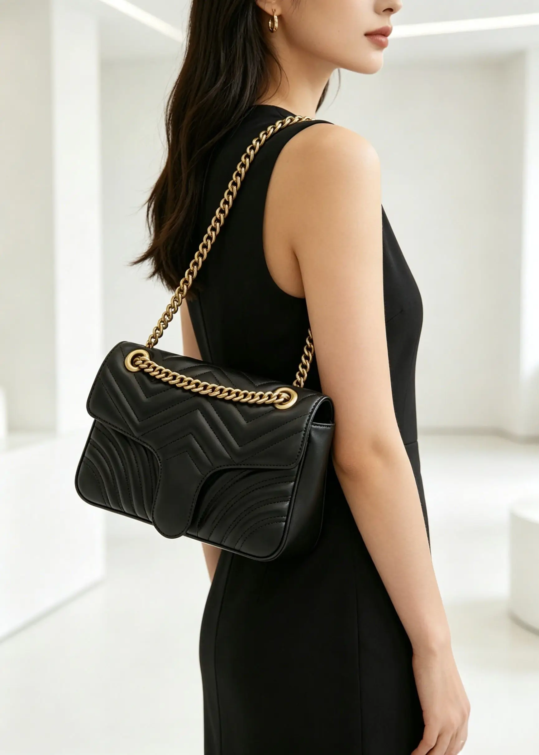 Bolso de Hombro Estilo Hobo para Mujer, Bolso de Mano con Cadena de Diamantes, Diseño Chic, Otoño Invierno, Nuevo, Casual, Simple, de Cuero
