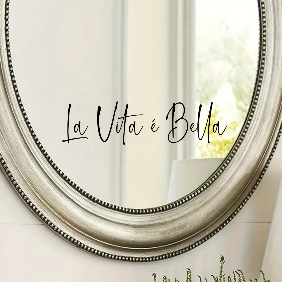 "La Vita E Bella" Text PVC Removable Mirror Sticker for Bedroom Decoration Home Self-adhesive Decals Living Room Decor 1pcs